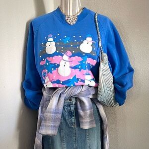 Vintage Blue Snowman Sweatshirt Sz L